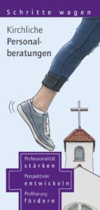 ein menschlicher fuß im vordergrund macht einen beschwingten schritt, im hintergrund ist ein kirchturm zu sehen | gritta heimerdinger grafik showroom freiburg